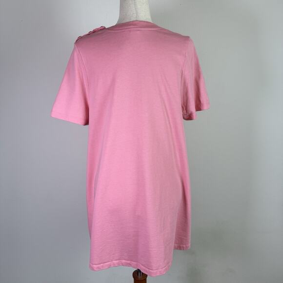Sezane Selena Dress Bubblegum Pink Size Medium Organic Cotton Shoulder Buttons - Picture 4 of 12